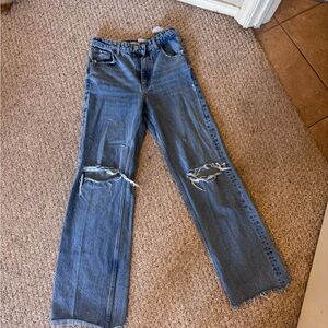 Zara Light Blue Straight Leg Distressed Jeans